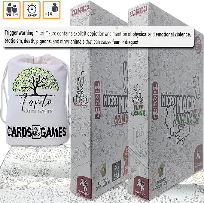 Drawstring Bag and Compatible Tokens Bundle with MicroMacro Crime City and Full House Board Games