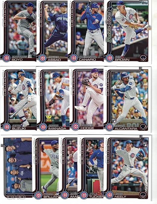 Chicago Cubs/Complete 2025 Topps Chicago Cubs Baseball Card Team Set (Series 1 and 2) with (23) Cards. *Plus Bonus* This listing includes (5) Bonus Chicago Cubs Baseball Cards!
