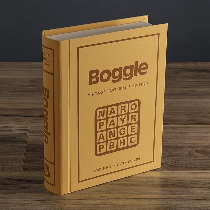 WS Game Company Boggle Vintage Bookshelf Edition Classic Word Games Linen-Wrapped Book Box with Retro 1976 Design Ages 8+