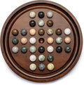 Deluxe Solitaire Game Set: 12.6'' Solid Wooden Board 32 Natural Marble Balls Single-Player Strategy and Smart Games