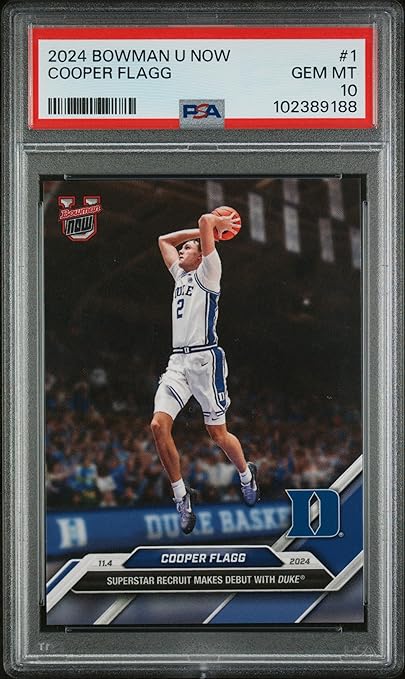 2024 Bowman U Cooper Flagg Rookie Card #1 Graded PSA 10 (Cert #102389188) Gem Mint – Duke Debut Basketball Card
