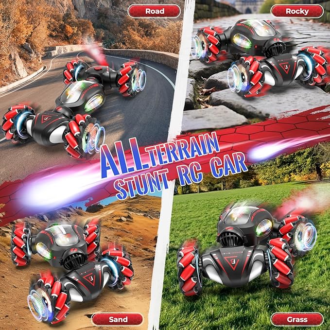 Gesture Sensing RC Stunt Car Toys for 6-12 Boys Girls Birthday Gifts for Kids 2.4Ghz 4WD Hand Controlled RC Car with Light &amp Music &amp Spray Double-Sided 360° Rotating