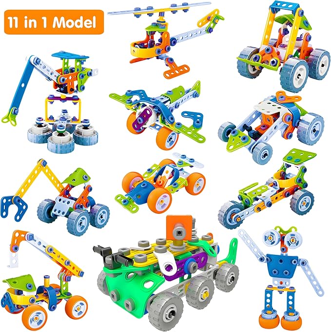 MOONTOY 11 in 1 STEM Kits Building Toys for Kids Ages 4-8 5-7 Stem Toys for 4 5 6 7 8 Year Old Boy Birthday Gift Educational Construction Set for Boys 4-6 6-8 5-8 Creative Learning Engineering Game