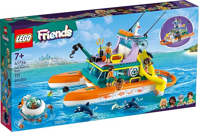 LEGO Friends Sea Rescue Boat 41734 Building Toy Set for Boys &amp Girls Ages 7+ Who Love The Sea Includes 4 Mini-Dolls a Submarine Baby Dolphin and Toy Accessories for Ocean Life Role Play