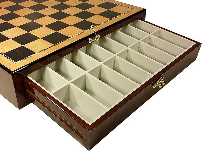 Antique Ivory &amp Brown Norse Viking Chess Set with 17 inch Walnut and Birdseye Maple Color Storage Board