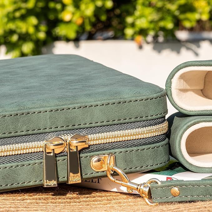 Backgammon Sets for Adults Classic Board Game with Folding Faux Leather Backgammon Case Portable Travel Backgammon Game Set (Green)