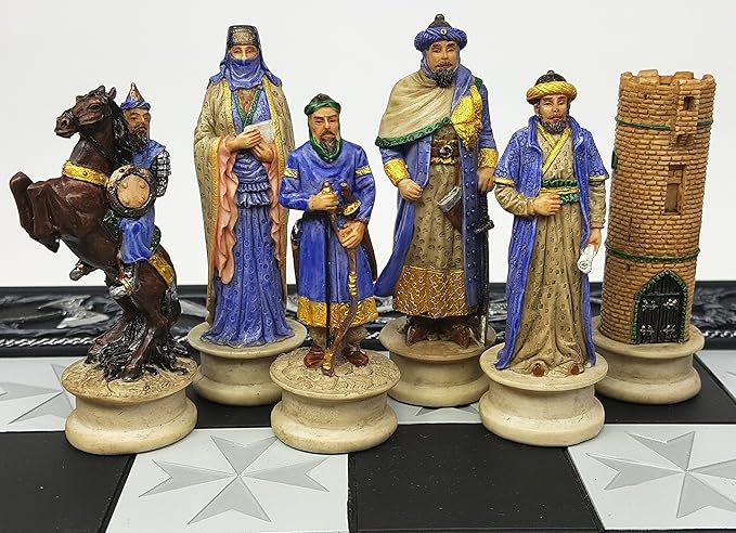 Medieval Times Crusades King Richard vs Saladin Chess Set with 17 Maltese Board