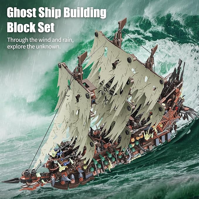 Pirate Ship Building Sets with Lights MOC Flying Dutchman Model Toy Boat Ghost Ship Building Blocks Sets Great for Adults and Teens as a Birthday or Party Gifts(2159Pieces)