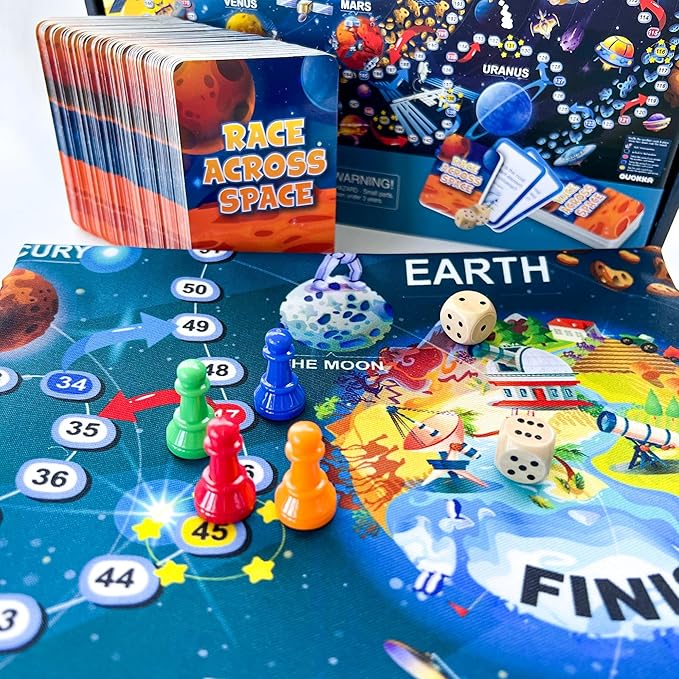 QUOKKA Space Board Game for Kids 8-12 - Learning Family Game for Teens and Adults - 130 Question Cards - Top Facts - Play Indoor &amp Outdoor - Educational Solar System Toy for 6 10 Year Olds