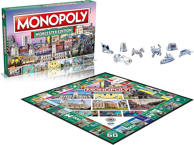 Monopoly Board Game Worcester Edition: 2-6 Players Family Board Games for Kids and Adults Board Games for Kids 8 and up for Kids and Adults Ideal for Game Night