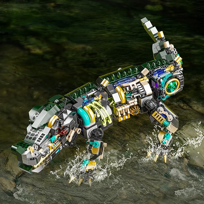 Mechanical Crocodile Building Set with Lights and Display Stand Lego-Compatible Animal Building Blocks Toy Home Decor Gift for Boys Teens Kids and Adults Aged 12+ (996 Pieces)