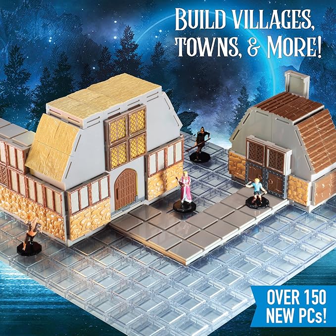 Monster Adventure Terrain - NEW! Village Builder Set (158pc) - 3D Interchangeable Dungeon System w 23 New Tiles - Build Modular Worlds in a Snap &amp Elevate Your Campaign - Compatible with DND