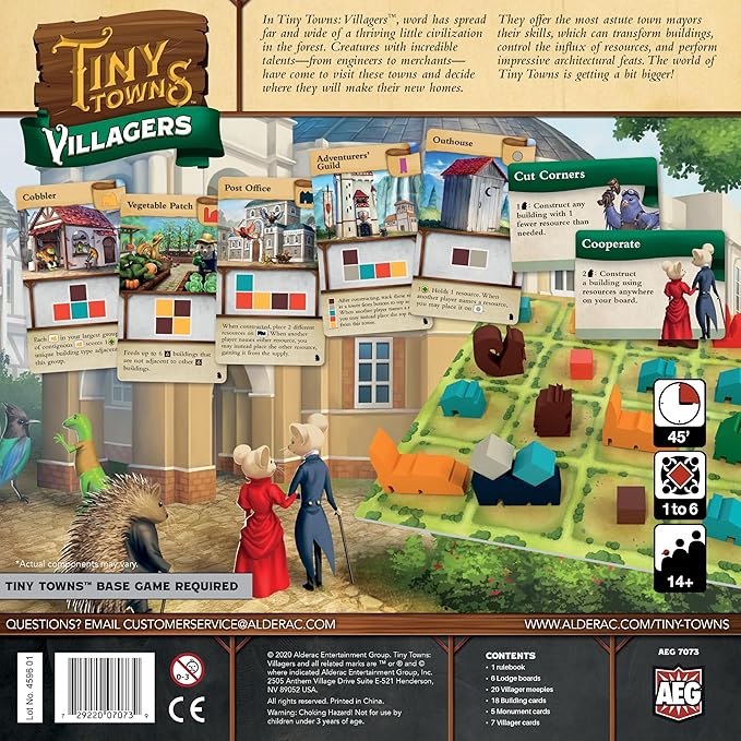 AEG Tiny Towns: Villagers Expansion | Talented Creatures Have Come to Visit | Adds Villagers New Buildings &amp Monuments | 1-6 Players | Ages 14+