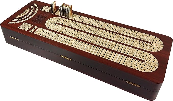 14 4 Track Continuous Cribbage Board W/ Card Storage Maple Tracks on Bloodwood - Corner Skunk &amp Games Won
