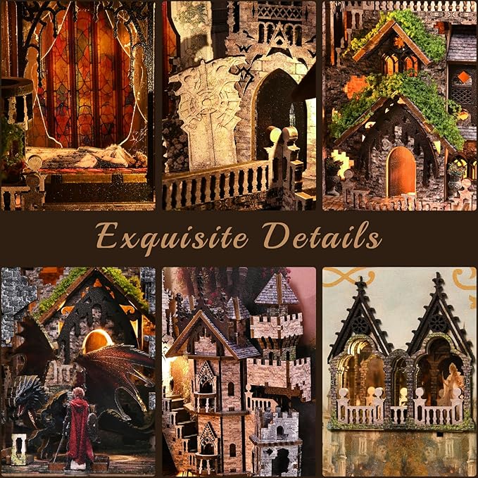 Book Nook Kit - DIY Miniature House 3D Wooden Puzzle for Adult and Teens Booknook Bookshelf Decor Scale Model Build with LED Light Gifts for Family and Friends (Sleeping Beauty)