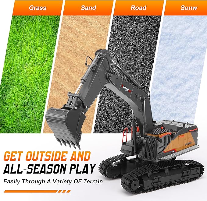 kolegend 1:14 RC Excavator 25 Channel 4 in 1 Construction ToysRemote Control Vehicles Tractor Sandbox Toys Diggerwith Metal BucketDrill BitGripper &amp Wood Gripper RC Truck