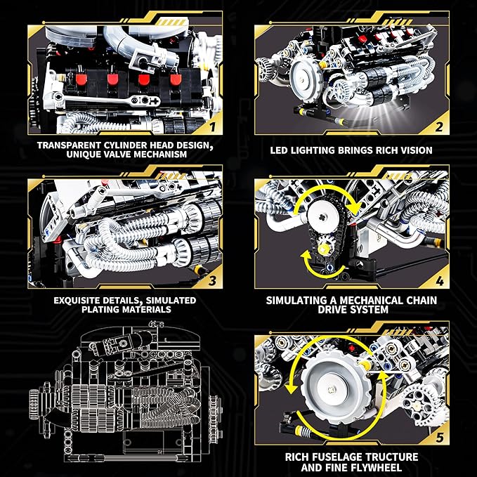 V8 Engine Model Kit that Works Visible Building Blocks Sets with APP Control Motor &amp LED Light Model Car Kits for Adults &amp Boys Kids 14+ Year Old (689 PCS)
