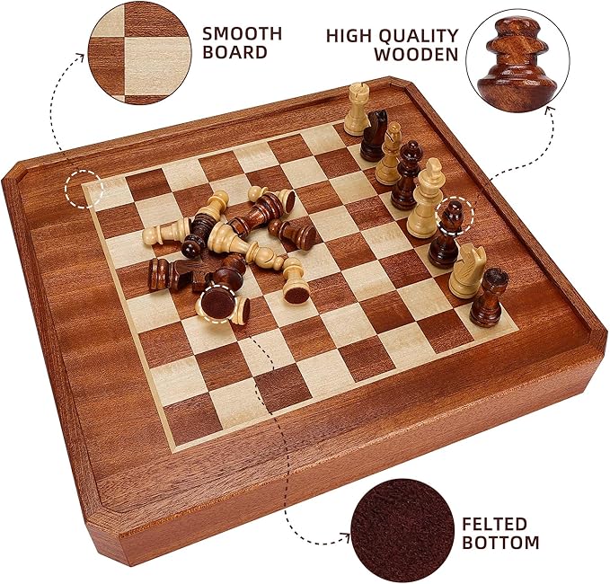 2 in 1 Magnetic Chess Set &amp 72 Marbles Chinese Checkers Board Game Set 12 Wooden Board Game with Storage Drawer Portable Travel Board Games for Adults Kids and Beginners