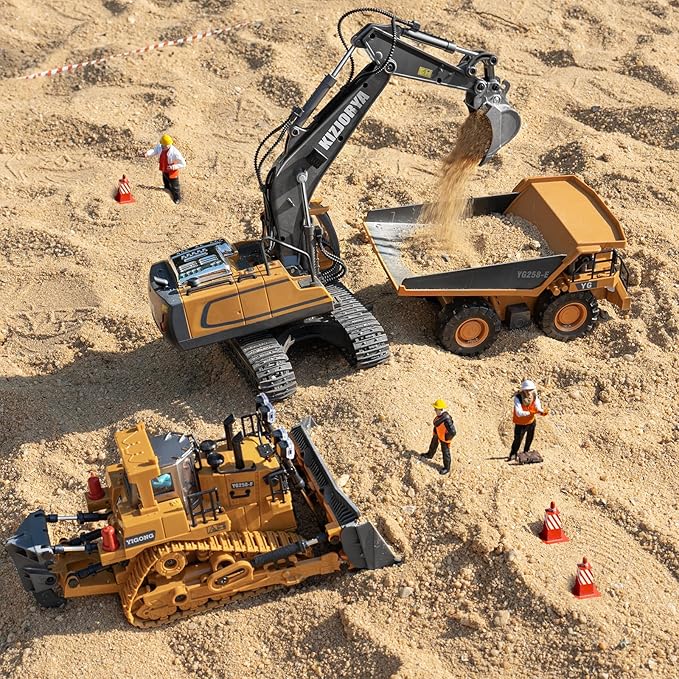 Remote Control Excavator Toys for Boys Age 6-12 Rechargeable 11 CH RC Construction Vehicles Truck with Sound Light Metal Shovel Birthday for Kids 7 8 9 10+ Year Old(2.4 GHz)