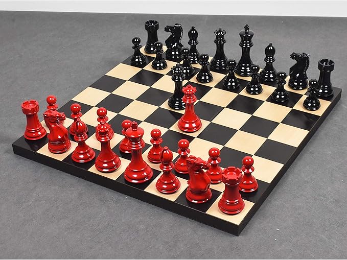 RoyalChessMall-4.1 Pro Staunton Weighted Red &amp Black Painted Wooden Chess Pieces Only Set