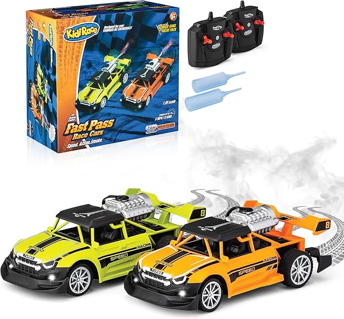 Remote Control 2 Pack Race Car Toys for Kids - Drifting Stunt Car Gifts for All Ages - 2.4GHZ 1:20 Scale - Smoke Generating Cars - Birthday Gift Ideas for Boys &amp Girls Age 3 4-7 8-12 Year Old