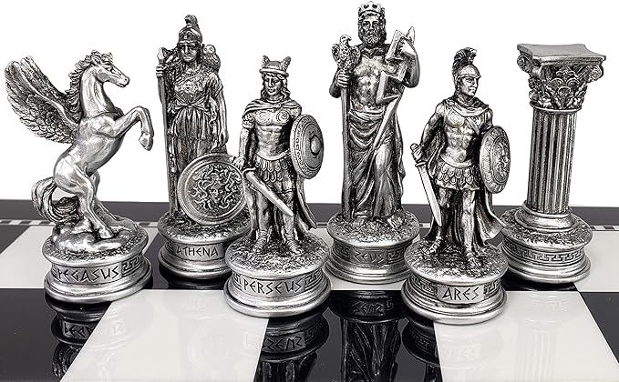 Greek Mythology Olympus Gods Zeus vs Poseidon Set of Chess Men Pieces Bronze and Pewter Color - NO Board