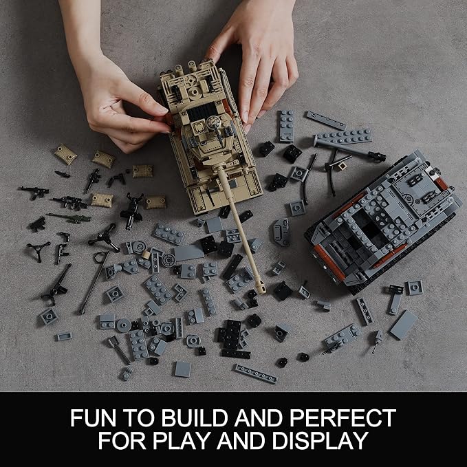WW2 Army Tank Toys Building Kit Compatible with Lego Create a German Tiger &amp an American M4 Sherman Models with 1184 Blocks Great Military Toy Gifts for Boys Kids Age 8-14