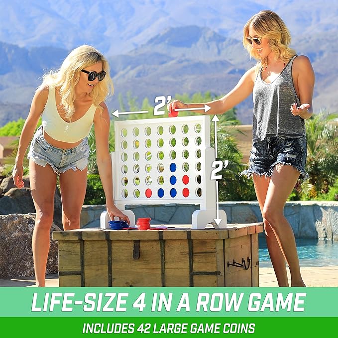 GoSports 2 foot Width Giant 4 in a Row Game with Carrying Case Made from Wood