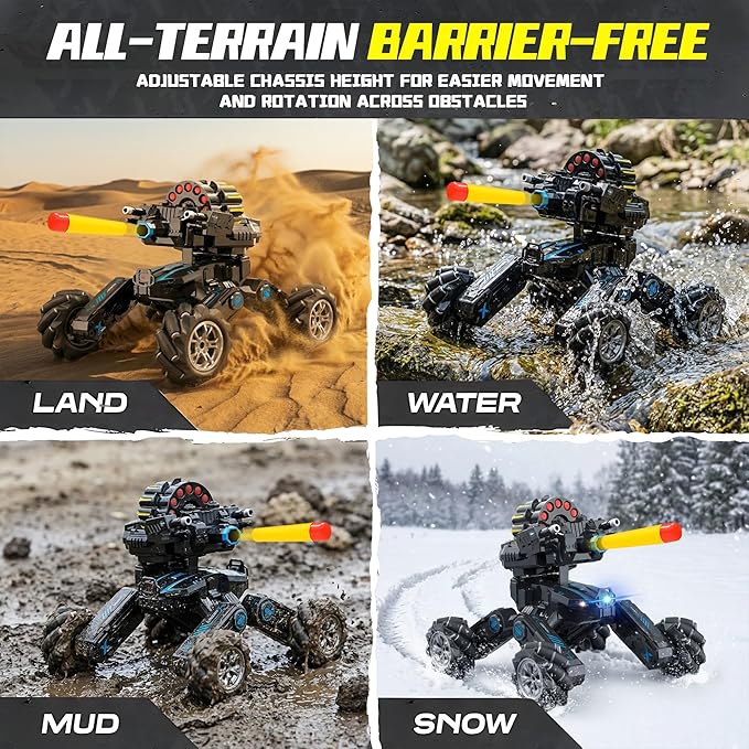 RC Tank Car with DriftHand Gesture Control Dual Mode Stunt Truck with Light Spray and Music 2.4Ghz Free Deformation Remote Control Fighting Bullets Vehicle for Kids