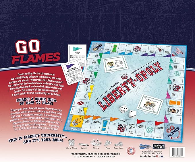 Late for The Sky Liberty-Opoly - Liberty University Family Board Game Opoly-Style Ages 8+ 2-6 Players Alumni and Student Gift