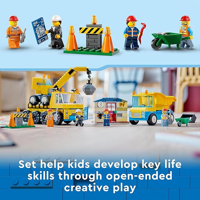LEGO City Construction Trucks and Wrecking Ball Crane 60391 Building Toy Set for Toddler Kids Ages 4+ Includes 3 Construction Vehicles an Abandoned House and 3 Minifigures for Pretend Play