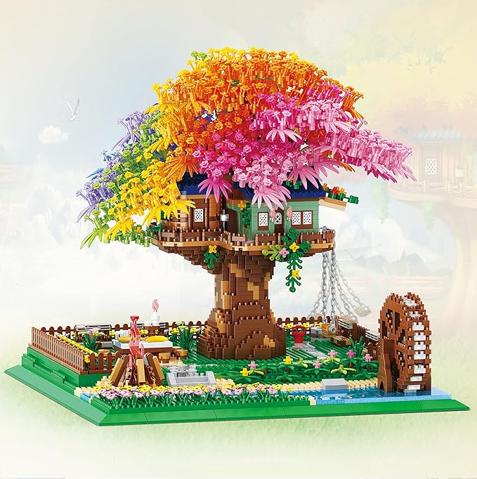 Rainbow Flowers Building Block with LightSakura Cherry Blossom Bonsai Tree House Construction Set4451 PCS Mirco Blocks Architecture for Adults and Teens