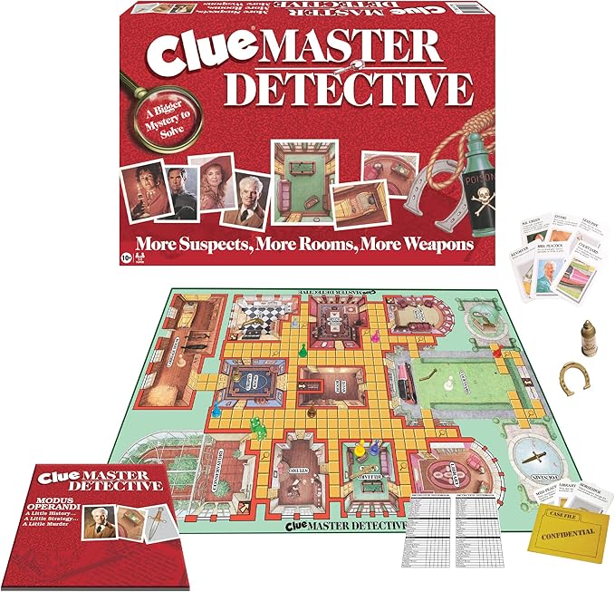Clue Master Detective with Oversized Brass Tone Metal Weapons by Winning Moves Games USA Largest Game of Clue Ever for up to 10 Players Ages 10 and Up