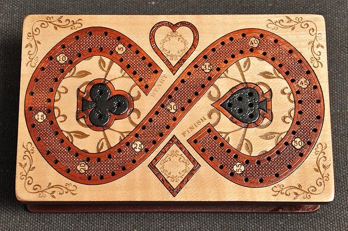 PALM ROYAL HANDICRAFTS 2 Track Cribbage Board Game Set with Magnetic Pull Drawer Playing Cards - Storage Available - Metal Pegs Travel Portable Cribbage Game Sets for Family. (Size - 6.5 x 4)