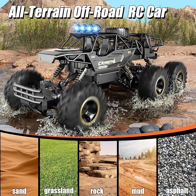 Large Size RC Cars Rock Crawler RC Truck with 2 Rechargeable Batteries Remote Control Monster Truck Durable Metal Body &amp LED Headlights Boy Toys for 4-7 8-12 Kids &amp Adults