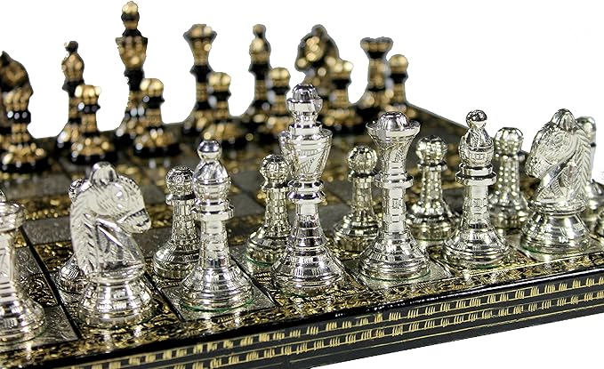 StonKraft Brass Chess Board Game Set with 100% Brass Chess Pieces Chessmen Coins (12 x 12 Inches)