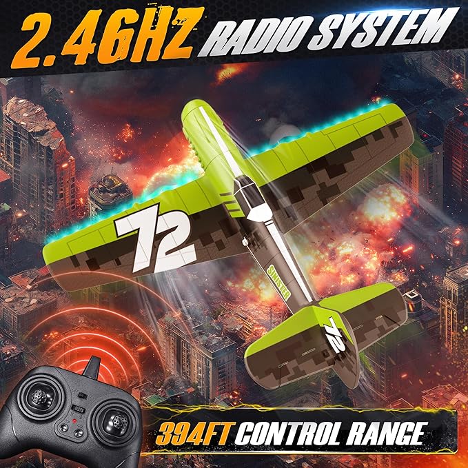 BEZGAR HQ089 RC Plane Drones for Kids 6-axis Gyro Remote Control Airplane RC Helicopter Easy Control for Beginners Toys with Colorful LED Navigation Lights(Green)