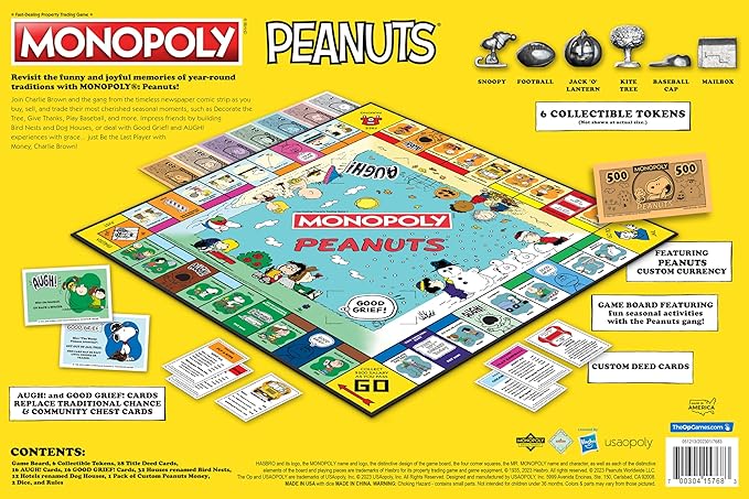Monopoly Peanuts Board Game Play as Snoopy on Sled Baseball Cap Kite Eating Tree &amp More Officially Licensed and Collectible Monopoly Game Based On The Famous Comic Strip Peanuts