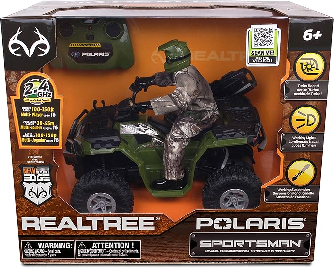NKOK Realtree 1: 8 Rc Polaris Sportsman XP 1000 with Turbo Boost &amp Rider Turbo Boost Feature with Extra Speed Allows Children to Pretend Play and Use Their Imagination for Ages 6 and up