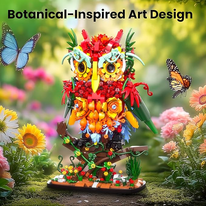 Sillbird Owl Flower Building Sets for Adults Women Men Mom Girlfriend Wife Creative Gifts Artificial Floral Animals for Home Office Decorations for Table Desk - Creative Botanical Collection Model
