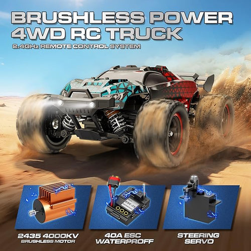 1:18 Brushless RC Cars for Adults &amp Boys (18426) 50+KPH High Speed Fast 4WD Off-Road RC Truck 4X4 RC Car Waterproof Remote Control Car with 2 Rechargeable Batteries