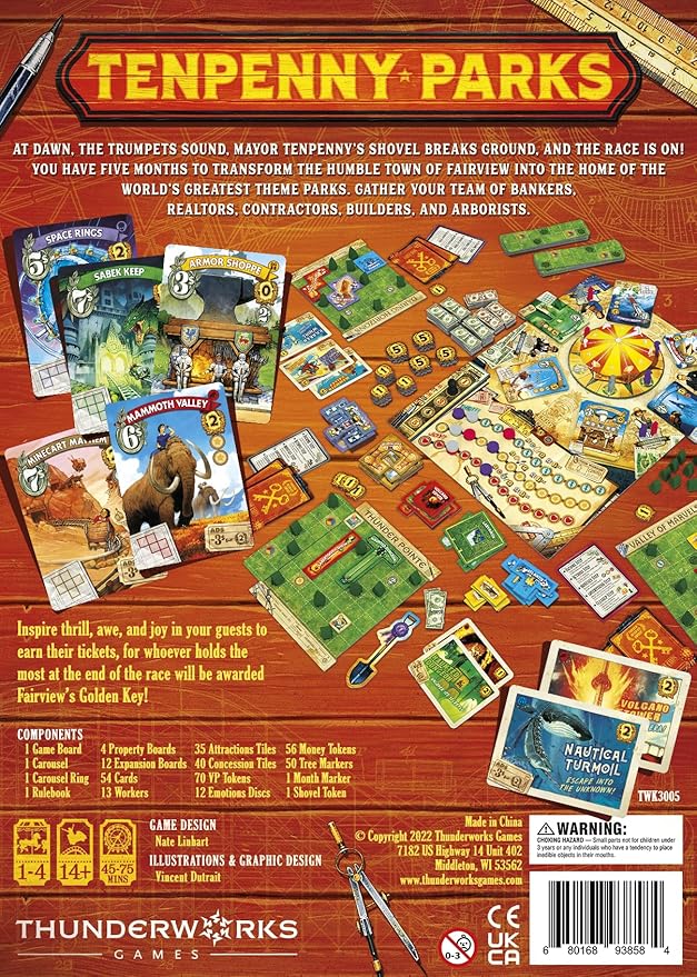 Tenpenny Parks Board Game | Build The Best Theme Park | Beautiful Amusement Park Strategy Worker Placement Family Euro Game | 45-75 Minutes for 1-4 Players Ages 14+ by Thunderworks Games