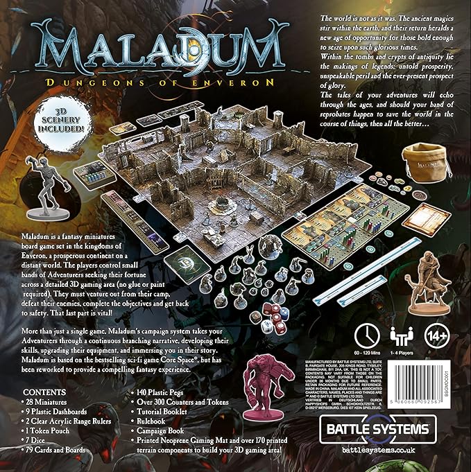 Maladum Dungeons of Enveron Starter Set - Fantasy Dungeon Crawler Game Immersive Terrain Solo Co-op and Adversarial Play
