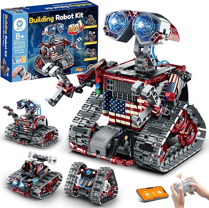 Sillbird Robot Building Kit with Remote Control Gifts for Kids Boys Ages 8-12 STEM Coding Robotic Technic Tracked Racer Car Toys for Birthday - Build 4in1 Model with 631 Pieces