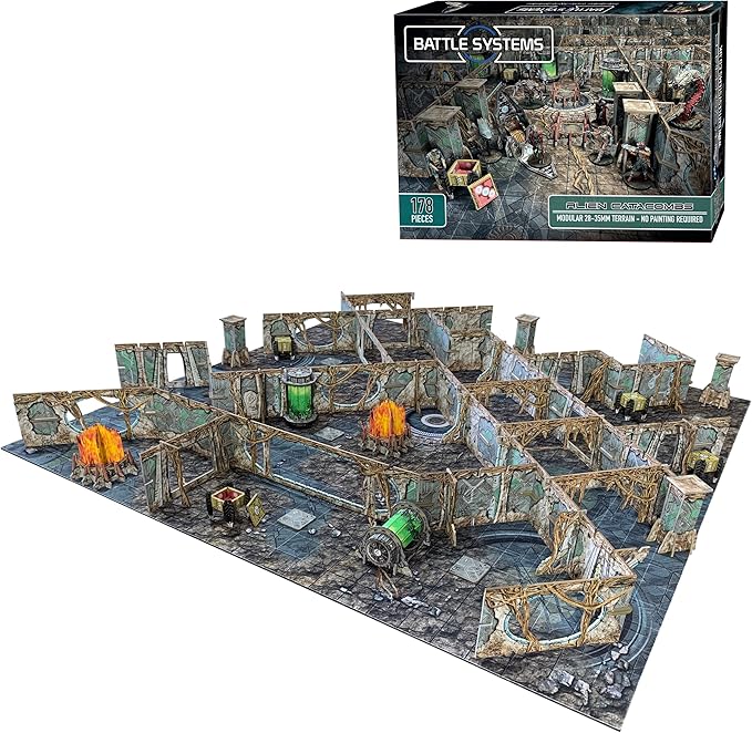 Battle Systems - Modular Tabletop 3D Gaming Sci-Fi Terrain - Perfect for 28mm-35mm Miniatures and Figures - No Painting Required - Science Fiction Aliens 40K Wargame - (Alien Catacombs)