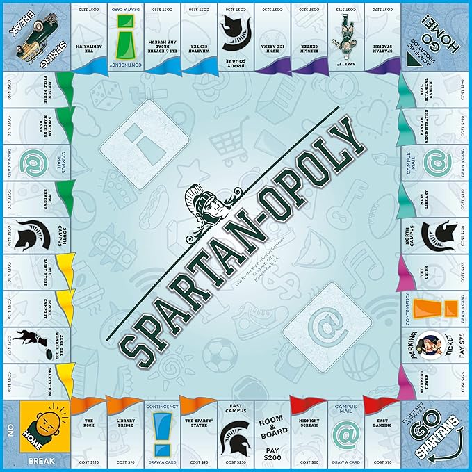 Late for the Sky Spartanopoly Board Game – Michigan State University Edition 2-6 Players Family Strategy Campus Theme Collectible