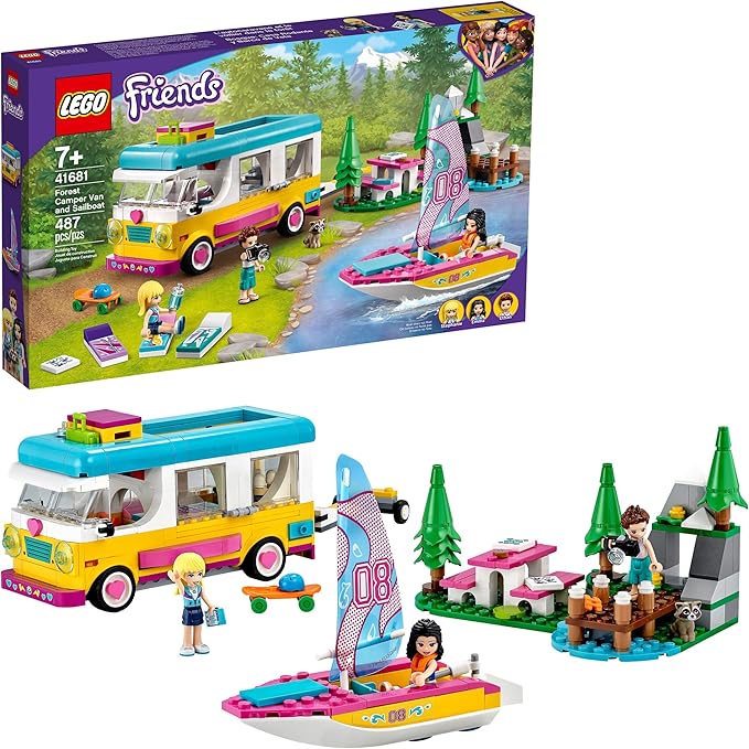 LEGO Friends Forest Camper Van and Sailboat 41681 Building Kit Forest Toy New 2021 (487 Pieces)