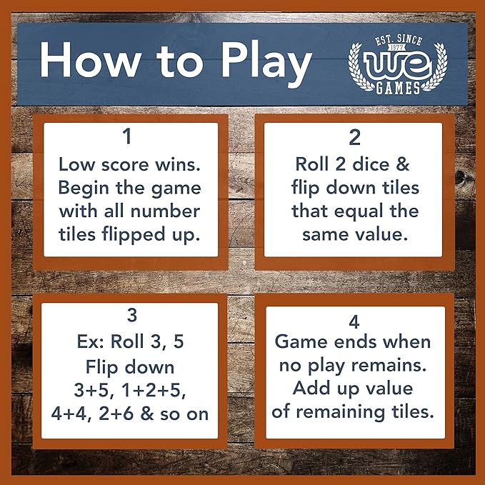 WE Games Shut The Box Board Game - Classic 4 Player Wooden Table Top Dice Game for Family Game Night Black Stained Wood 14 in. 10 Numbers Classroom Play or Bar Fun for Adults
