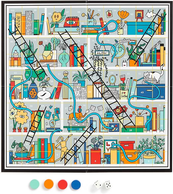 Galison Books and Ladders – Literary Version of Classic Snakes and Ladders Board Game for Adults and Kids Alike Perfect for Family Game Night 2-4 Players Medium