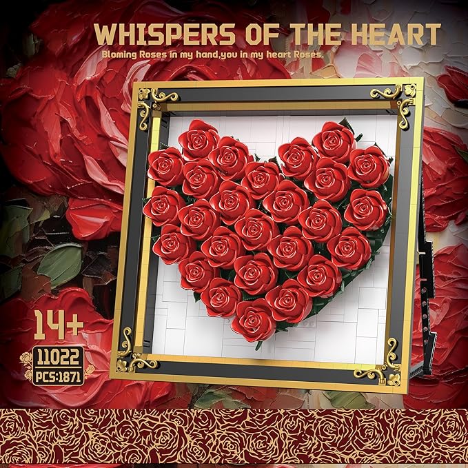 Red Rose Building Set Compatible with Lego Flowers Bouquet Botanical Collection Wall &amp Table Art Decor for Lover Adults Girls -1871PCS